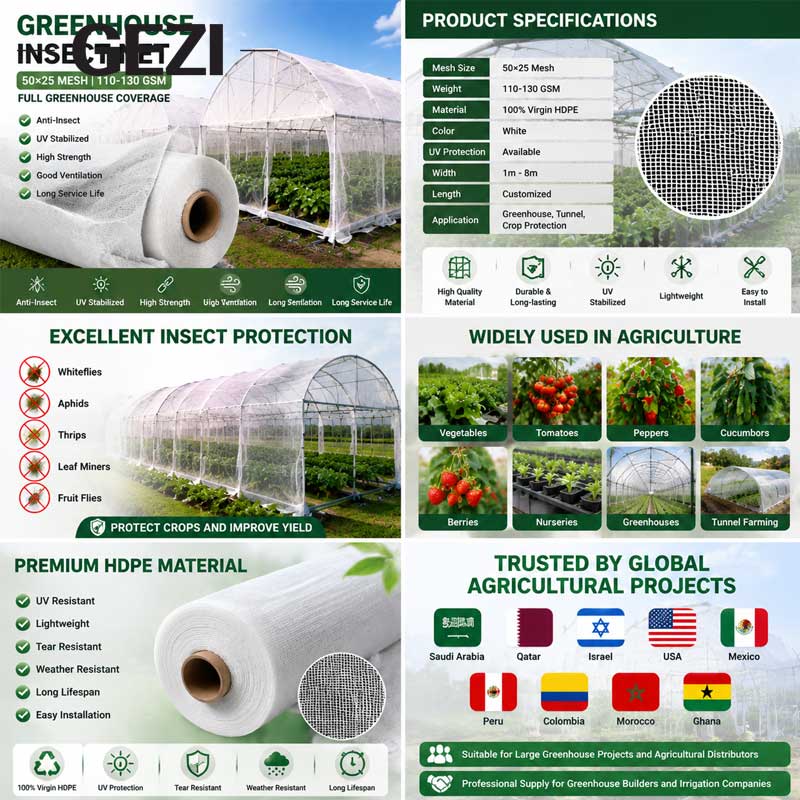 50*25 Mesh Anti Insect Net 110g-130g UV Resistant HDPE
